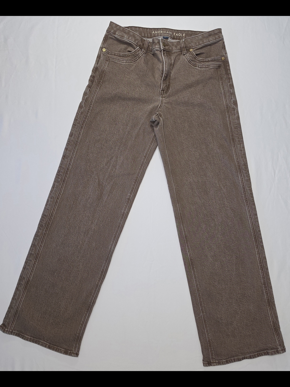 American Eagle Stovepipe Jeans Brown Stretch 12 X Long High Rise Straight Leg